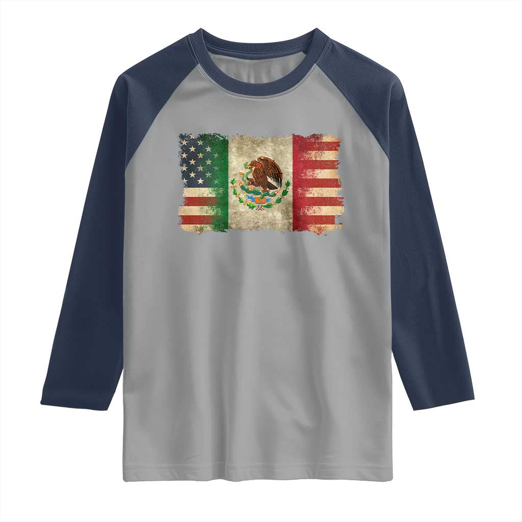 American Mexican Flag Raglan Shirt Mexico Heritage Mexican Roots TS10 Sport Gray Navy Print Your Wear
