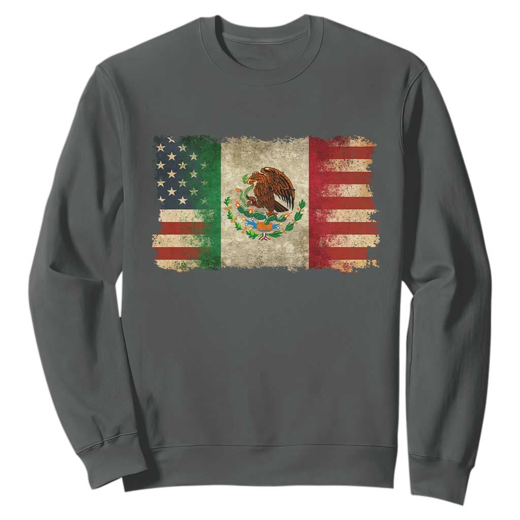 American Mexican Flag Sweatshirt Mexico Heritage Mexican Roots TS10 Dark Heather Print Your Wear