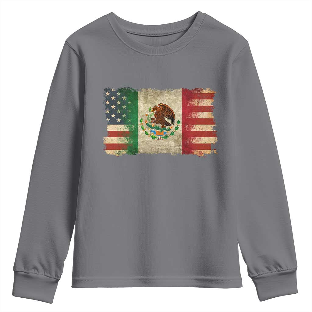 American Mexican Flag Youth Sweatshirt Mexico Heritage Mexican Roots TS10 Charcoal Print Your Wear