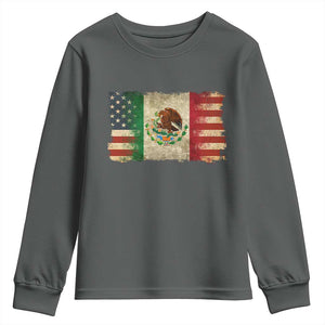 American Mexican Flag Youth Sweatshirt Mexico Heritage Mexican Roots TS10 Dark Heather Print Your Wear