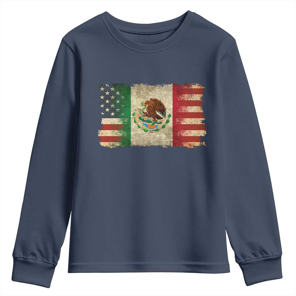 American Mexican Flag Youth Sweatshirt Mexico Heritage Mexican Roots TS10 Navy Print Your Wear