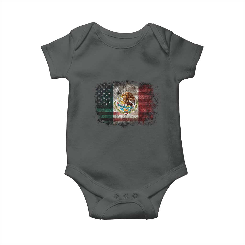 Vintage Mexican Flag Baby Onesie Eagle Mexico Heritage Mexican Roots TS10 Dark Heather Print Your Wear