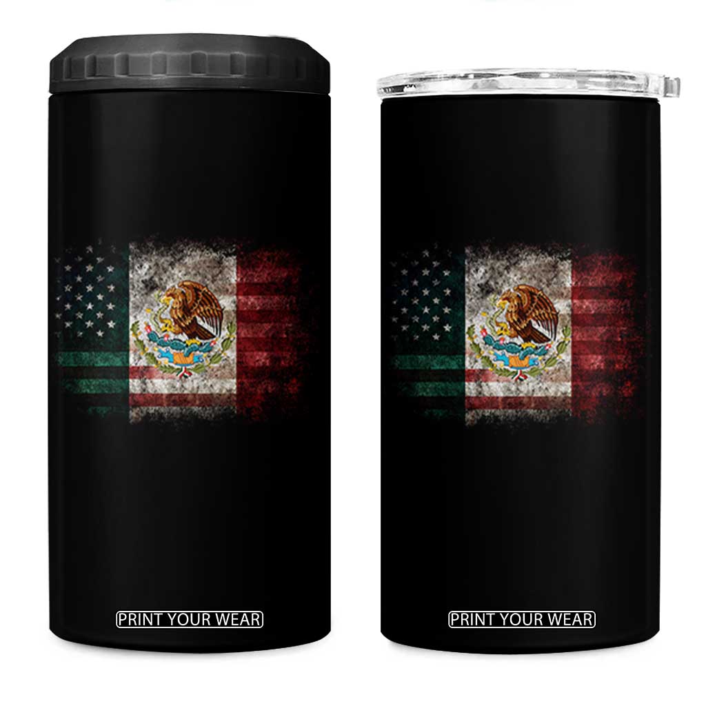 Vintage Mexican Flag 4 in 1 Can Cooler Tumbler Eagle Mexico Heritage Mexican Roots TS10 One Size: 16 oz Black Print Your Wear