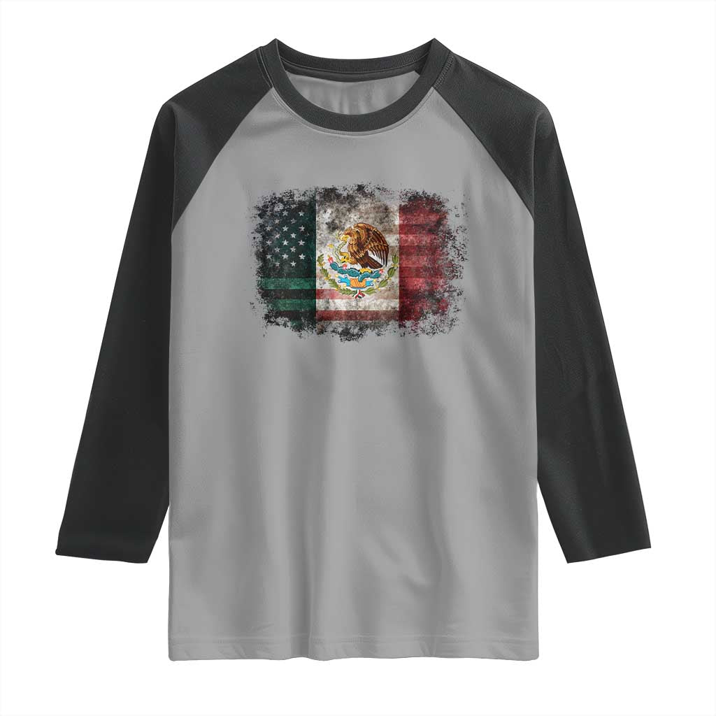 Vintage Mexican Flag Raglan Shirt Eagle Mexico Heritage Mexican Roots TS10 Sport Gray Black Print Your Wear