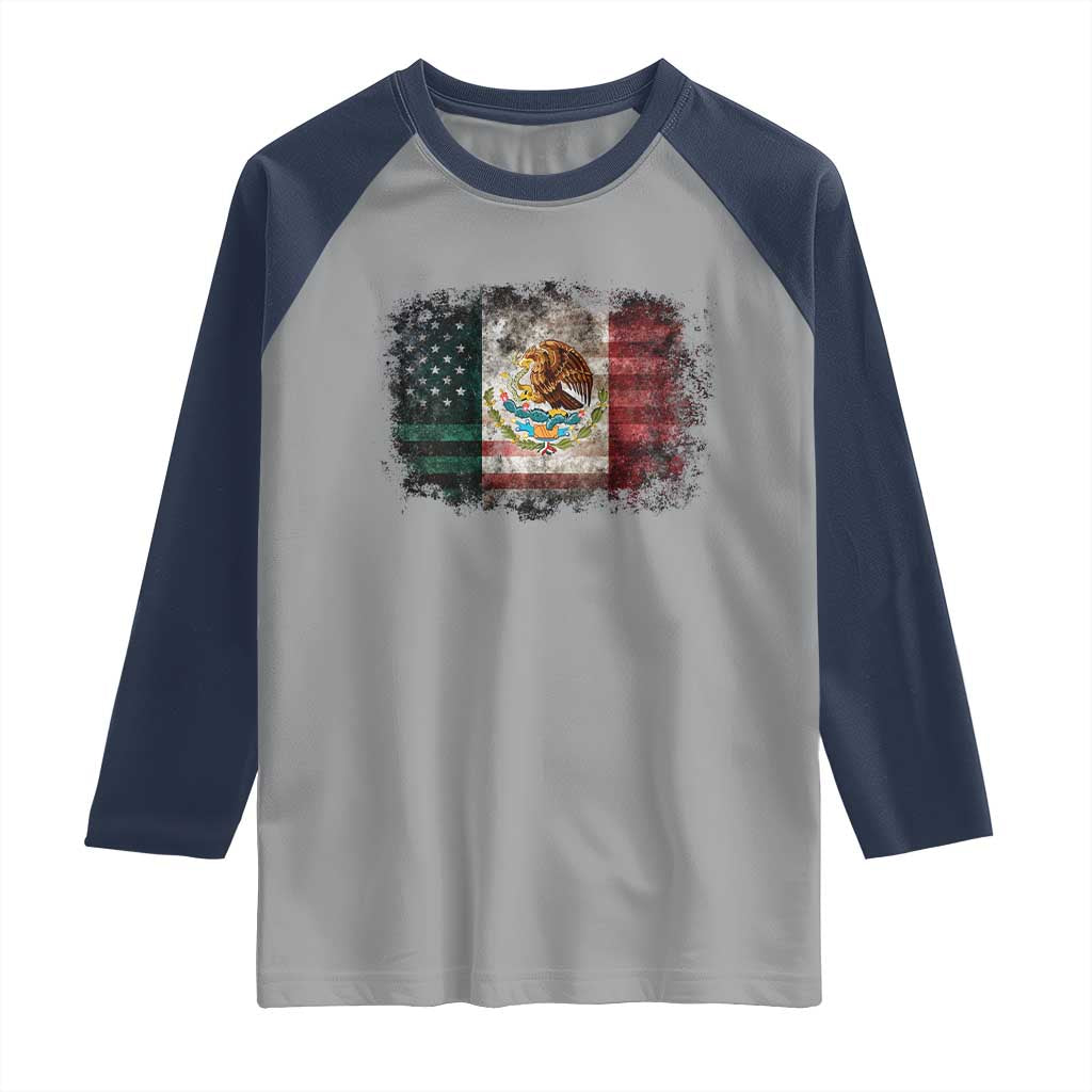 Vintage Mexican Flag Raglan Shirt Eagle Mexico Heritage Mexican Roots TS10 Sport Gray Navy Print Your Wear