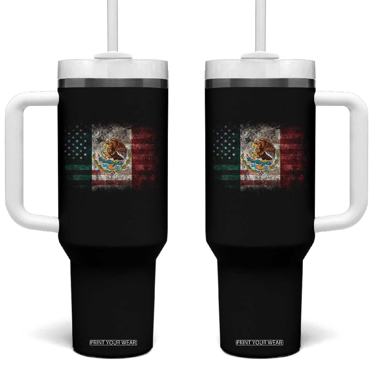 Vintage Mexican Flag Tumbler With Handle Eagle Mexico Heritage Mexican Roots TS10 One Size: 40 oz Black Print Your Wear