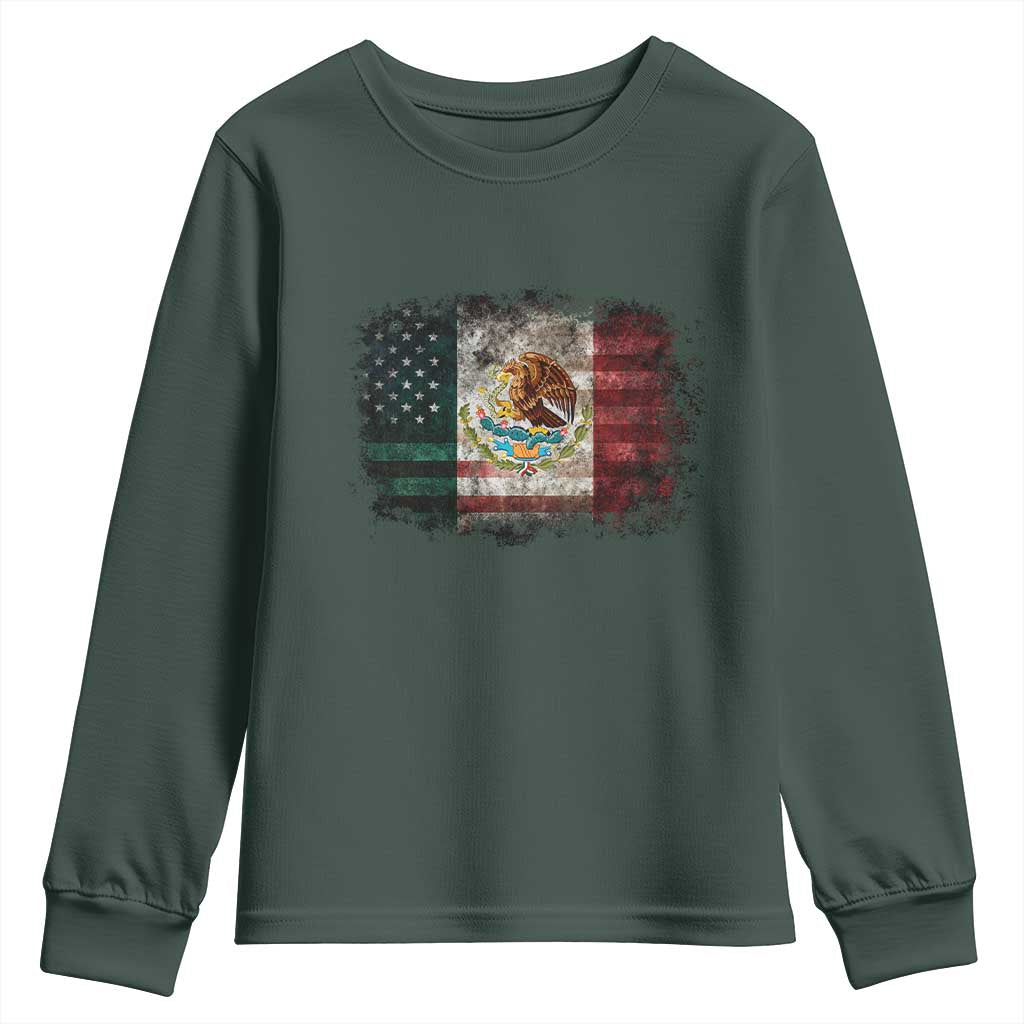 Vintage Mexican Flag Youth Sweatshirt Eagle Mexico Heritage Mexican Roots TS10 Dark Forest Green Print Your Wear