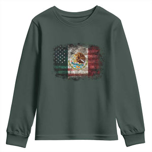 Vintage Mexican Flag Youth Sweatshirt Eagle Mexico Heritage Mexican Roots TS10 Dark Forest Green Print Your Wear