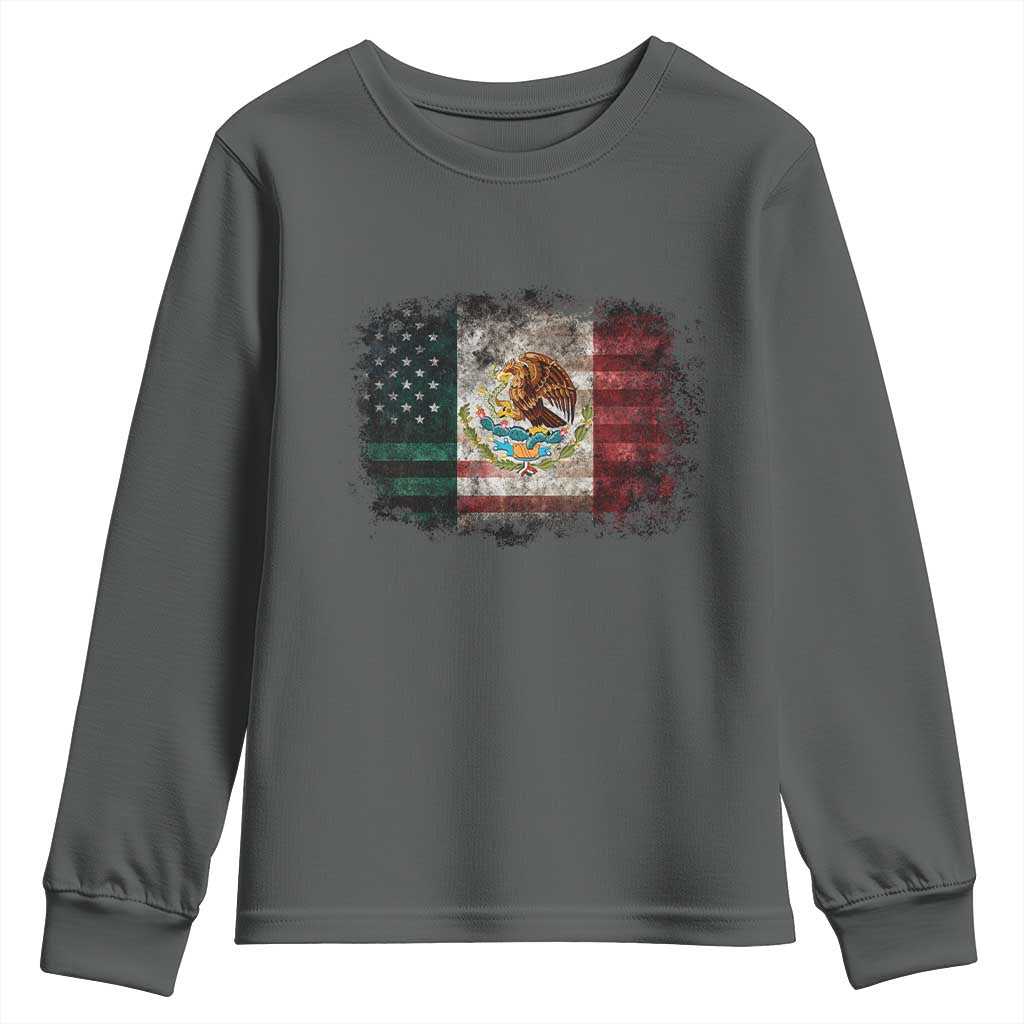 Vintage Mexican Flag Youth Sweatshirt Eagle Mexico Heritage Mexican Roots TS10 Dark Heather Print Your Wear