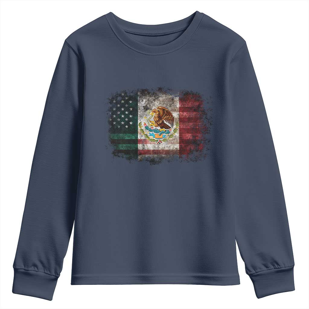 Vintage Mexican Flag Youth Sweatshirt Eagle Mexico Heritage Mexican Roots TS10 Navy Print Your Wear