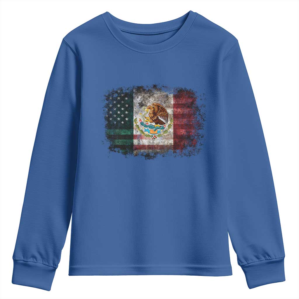 Vintage Mexican Flag Youth Sweatshirt Eagle Mexico Heritage Mexican Roots TS10 Royal Blue Print Your Wear