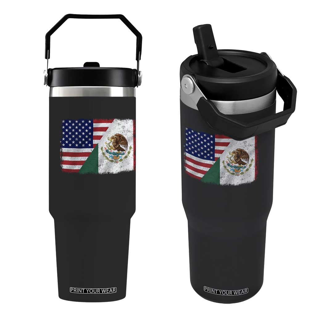 American Mexican Flag Flip Straw Tumbler Mexico Heritage Half Mexican Roots TS10 One Size: 30 oz Black Print Your Wear