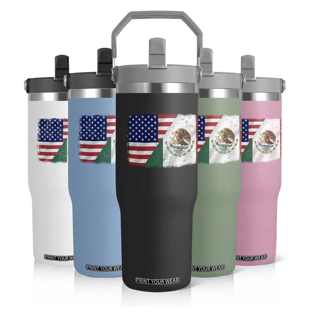 American Mexican Flag Flip Straw Tumbler Mexico Heritage Half Mexican Roots TS10 Print Your Wear