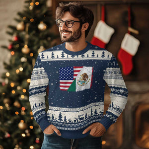 American Mexican Flag Ugly Christmas Sweater Mexico Heritage Half Mexican Roots TS10 Navy Beige Print Your Wear