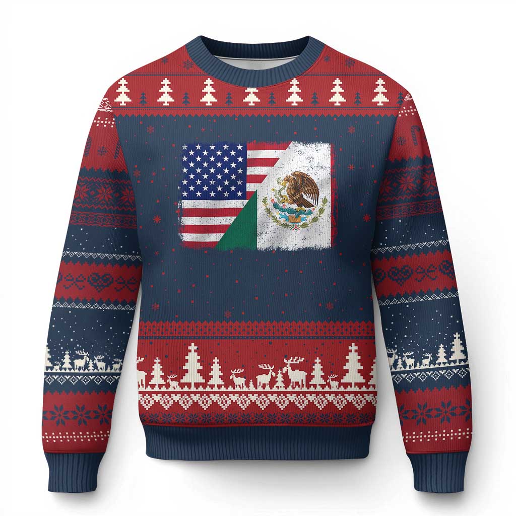 American Mexican Flag Ugly Christmas Sweater Mexico Heritage Half Mexican Roots TS10 Navy Red Print Your Wear