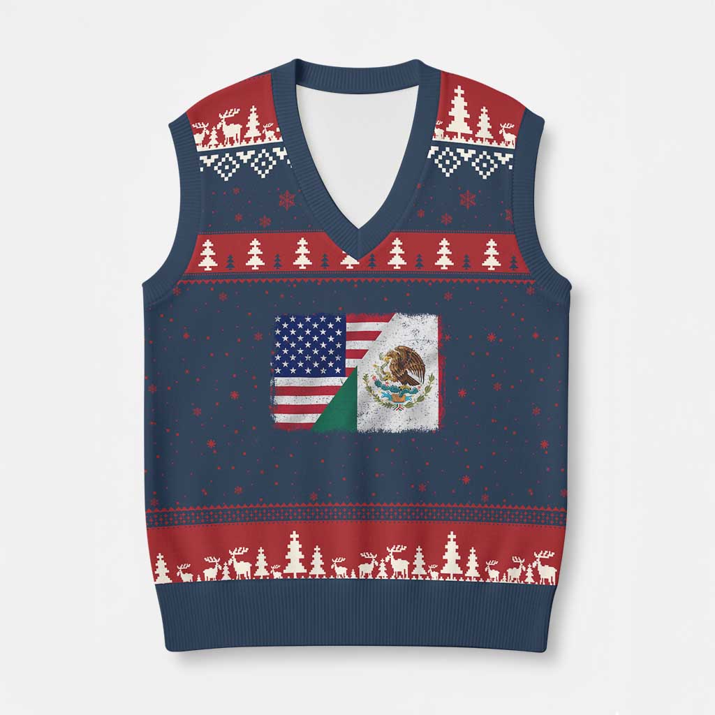 American Mexican Flag V-Neck Knit Sweater Vest Mexico Heritage Half Mexican Roots TS10 Navy Red Print Your Wear