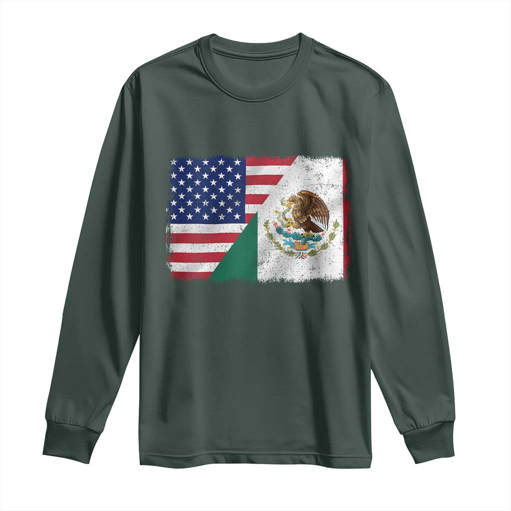 American Mexican Flag Long Sleeve Shirt Mexico Heritage Half Mexican Roots TS10 Dark Forest Green Print Your Wear