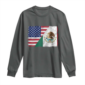 American Mexican Flag Long Sleeve Shirt Mexico Heritage Half Mexican Roots TS10 Dark Heather Print Your Wear