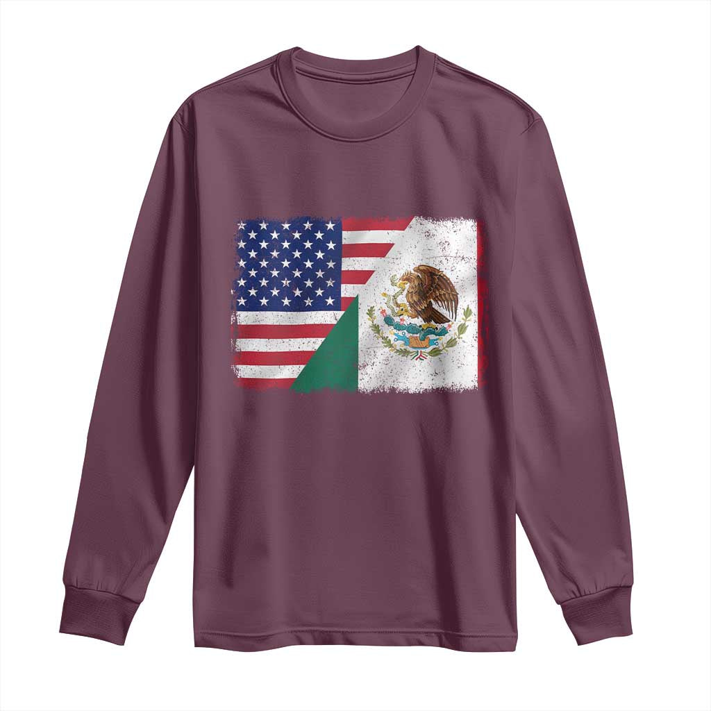 American Mexican Flag Long Sleeve Shirt Mexico Heritage Half Mexican Roots TS10 Maroon Print Your Wear