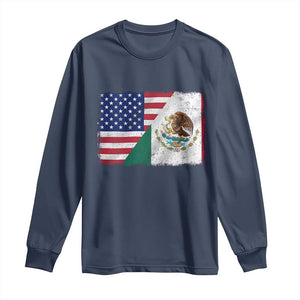 American Mexican Flag Long Sleeve Shirt Mexico Heritage Half Mexican Roots TS10 Navy Print Your Wear