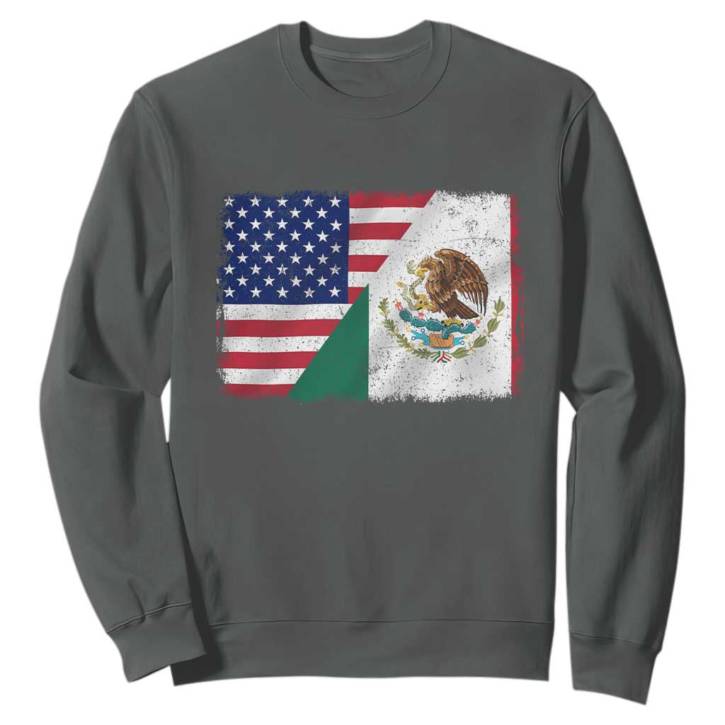 American Mexican Flag Sweatshirt Mexico Heritage Half Mexican Roots TS10 Dark Heather Print Your Wear