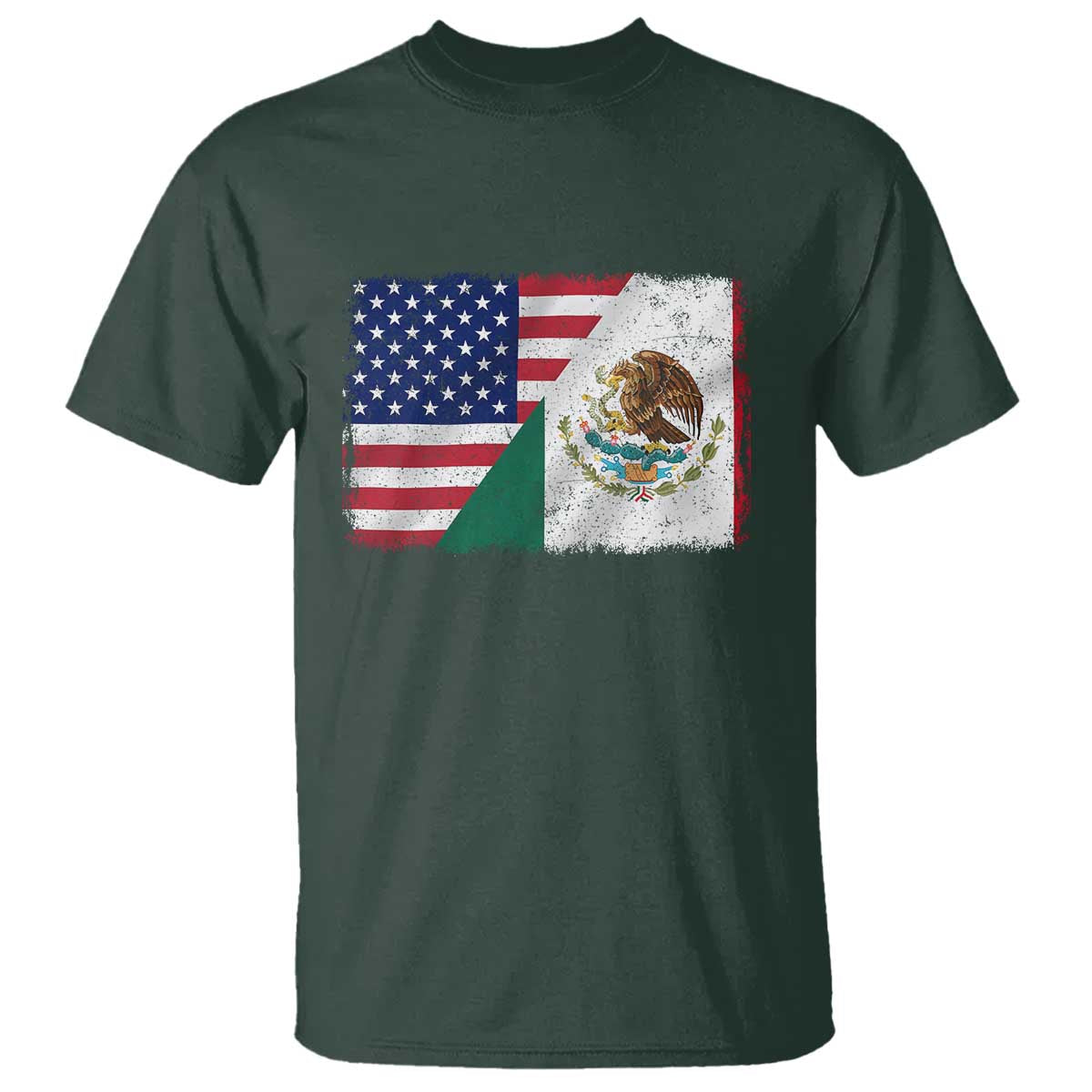 American Mexican Flag T Shirt Mexico Heritage Half Mexican Roots TS10 Dark Forest Green Print Your Wear