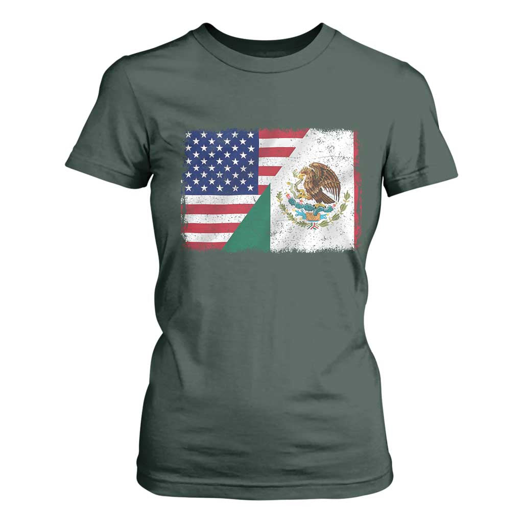 American Mexican Flag T Shirt For Women Mexico Heritage Half Mexican Roots TS10 Dark Forest Green Print Your Wear