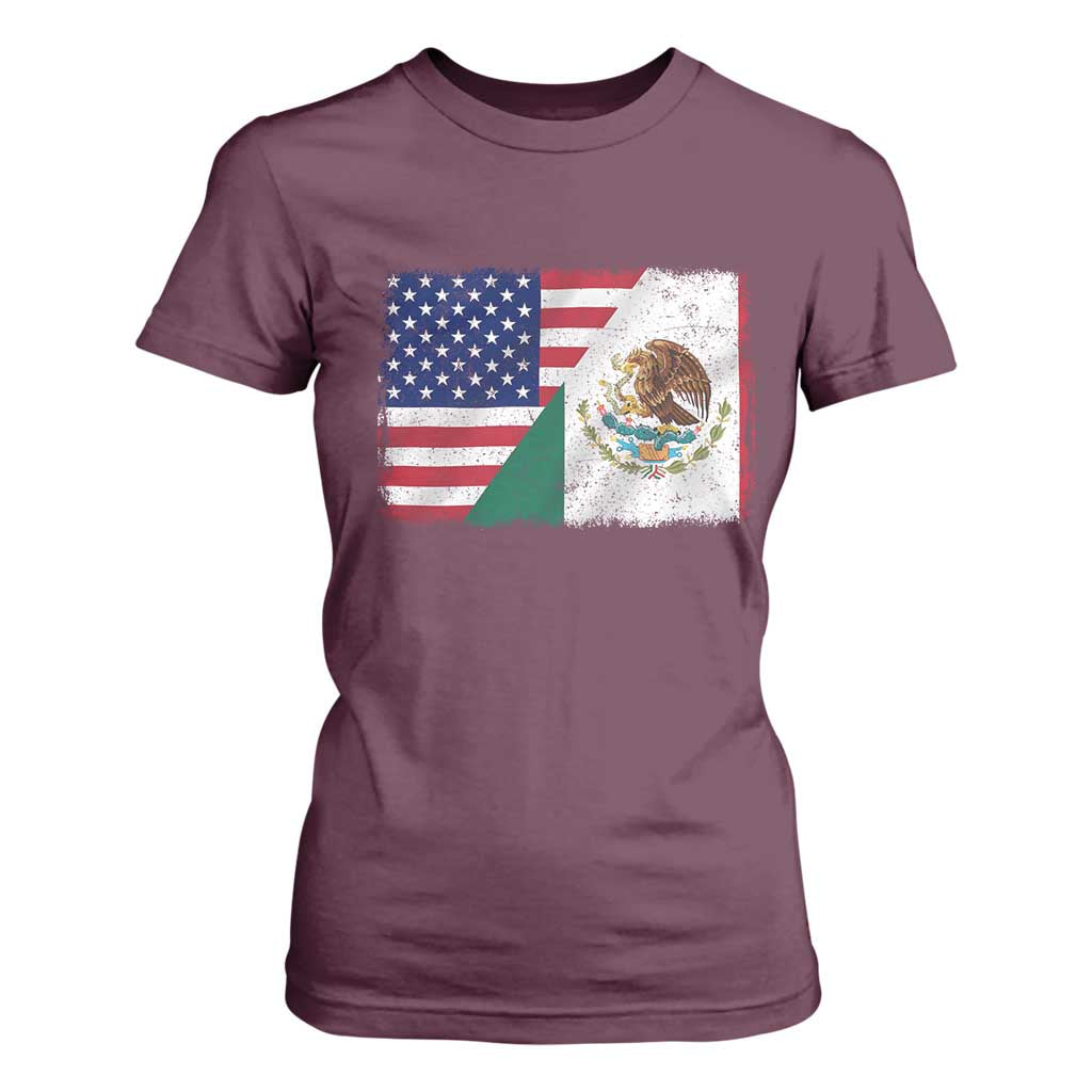 American Mexican Flag T Shirt For Women Mexico Heritage Half Mexican Roots TS10 Maroon Print Your Wear