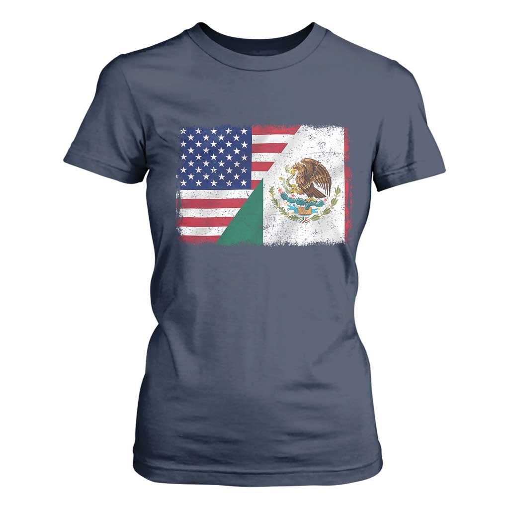 American Mexican Flag T Shirt For Women Mexico Heritage Half Mexican Roots TS10 Navy Print Your Wear