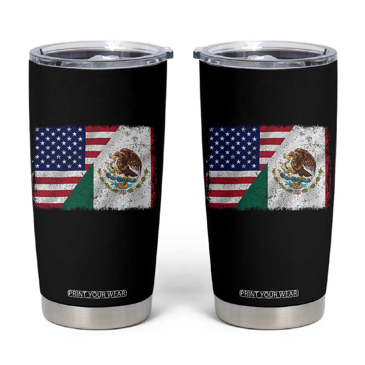 American Mexican Flag Tumbler Cup Mexico Heritage Half Mexican Roots TS10 Black Print Your Wear