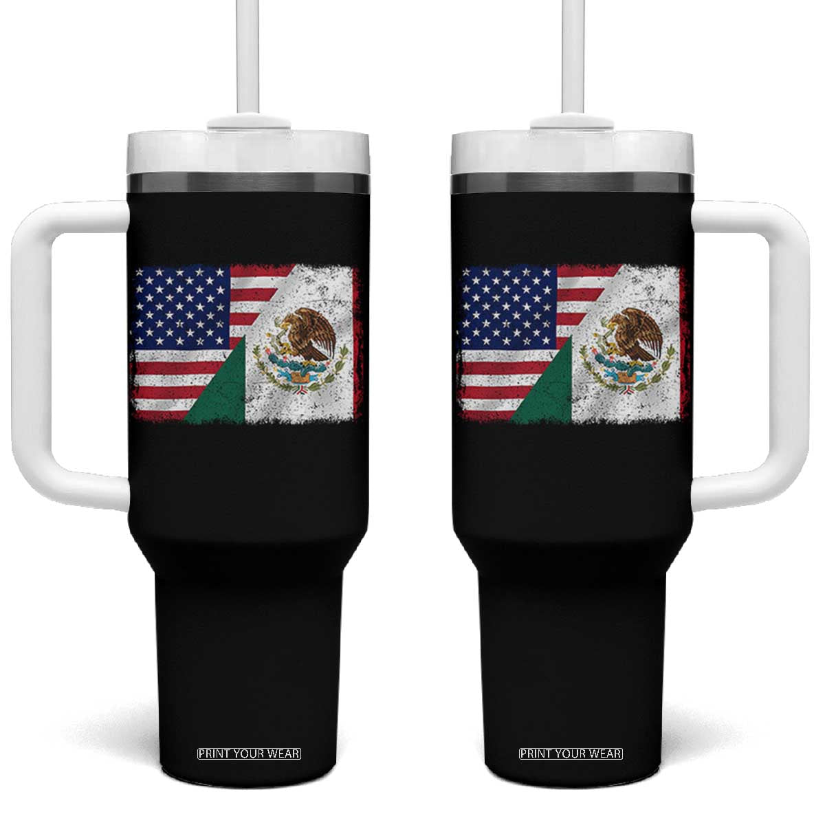 American Mexican Flag Tumbler With Handle Mexico Heritage Half Mexican Roots TS10 One Size: 40 oz Black Print Your Wear