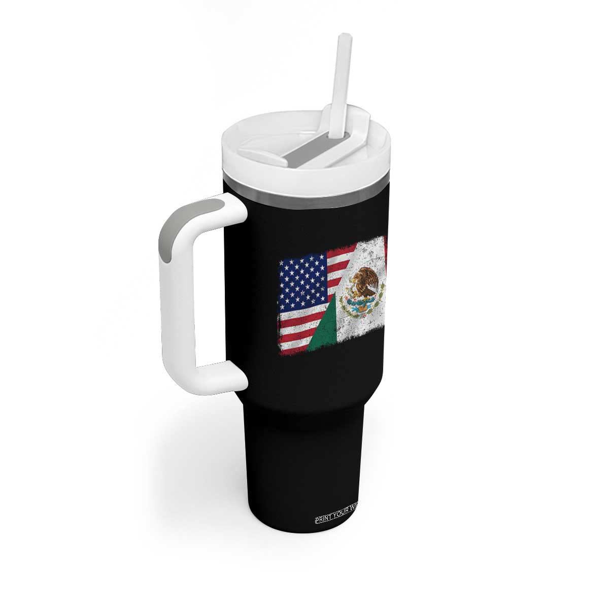 American Mexican Flag Tumbler With Handle Mexico Heritage Half Mexican Roots TS10 Print Your Wear