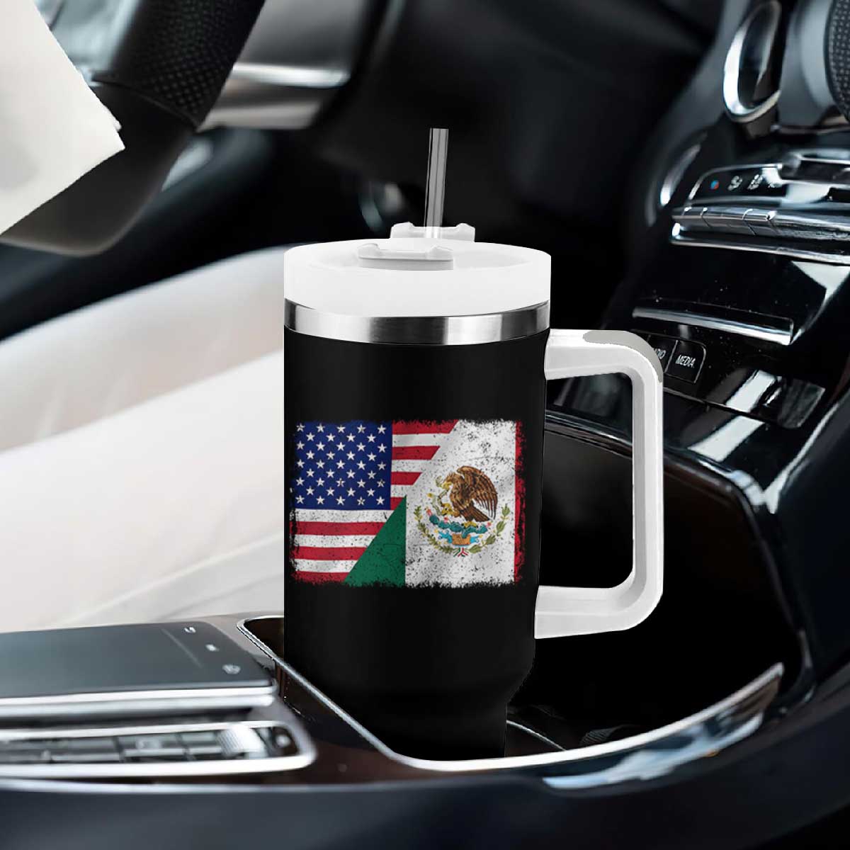 American Mexican Flag Tumbler With Handle Mexico Heritage Half Mexican Roots TS10 Print Your Wear