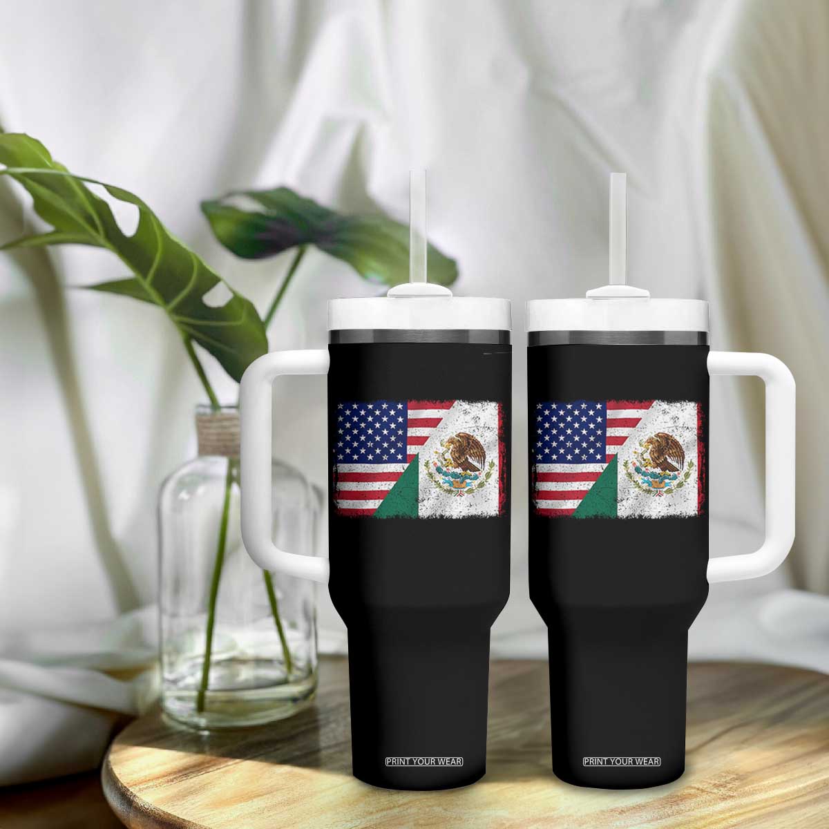 American Mexican Flag Tumbler With Handle Mexico Heritage Half Mexican Roots TS10 Print Your Wear