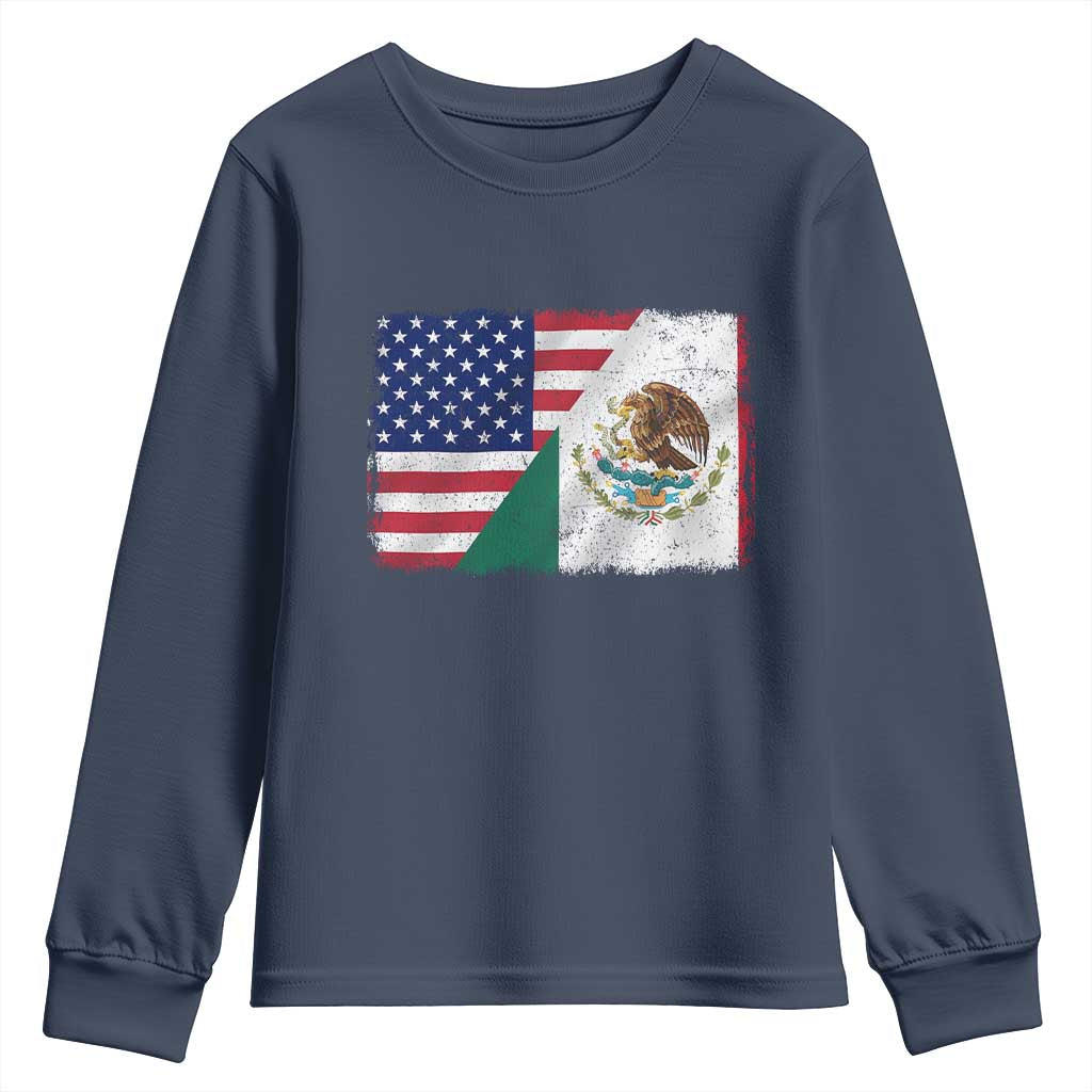 American Mexican Flag Youth Sweatshirt Mexico Heritage Half Mexican Roots TS10 Navy Print Your Wear