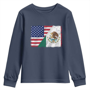American Mexican Flag Youth Sweatshirt Mexico Heritage Half Mexican Roots TS10 Navy Print Your Wear
