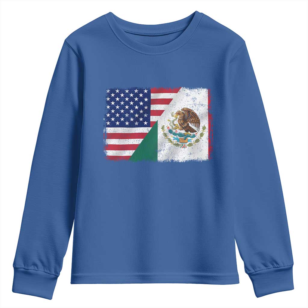 American Mexican Flag Youth Sweatshirt Mexico Heritage Half Mexican Roots TS10 Royal Blue Print Your Wear