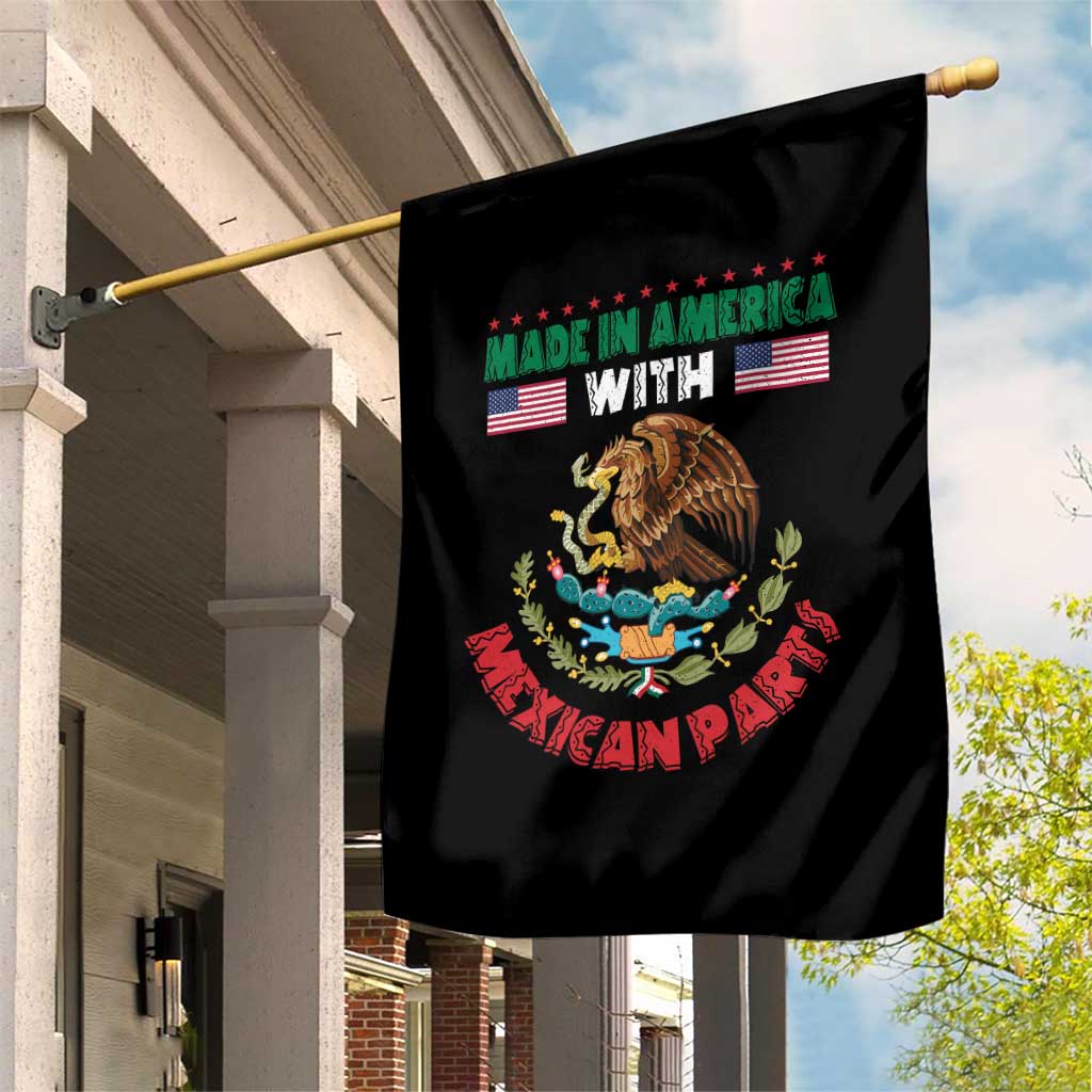 Made In America With Mexican Parts Garden Flag Mexico Coat of Arms Half Mexican Roots TS10 Print Your Wear