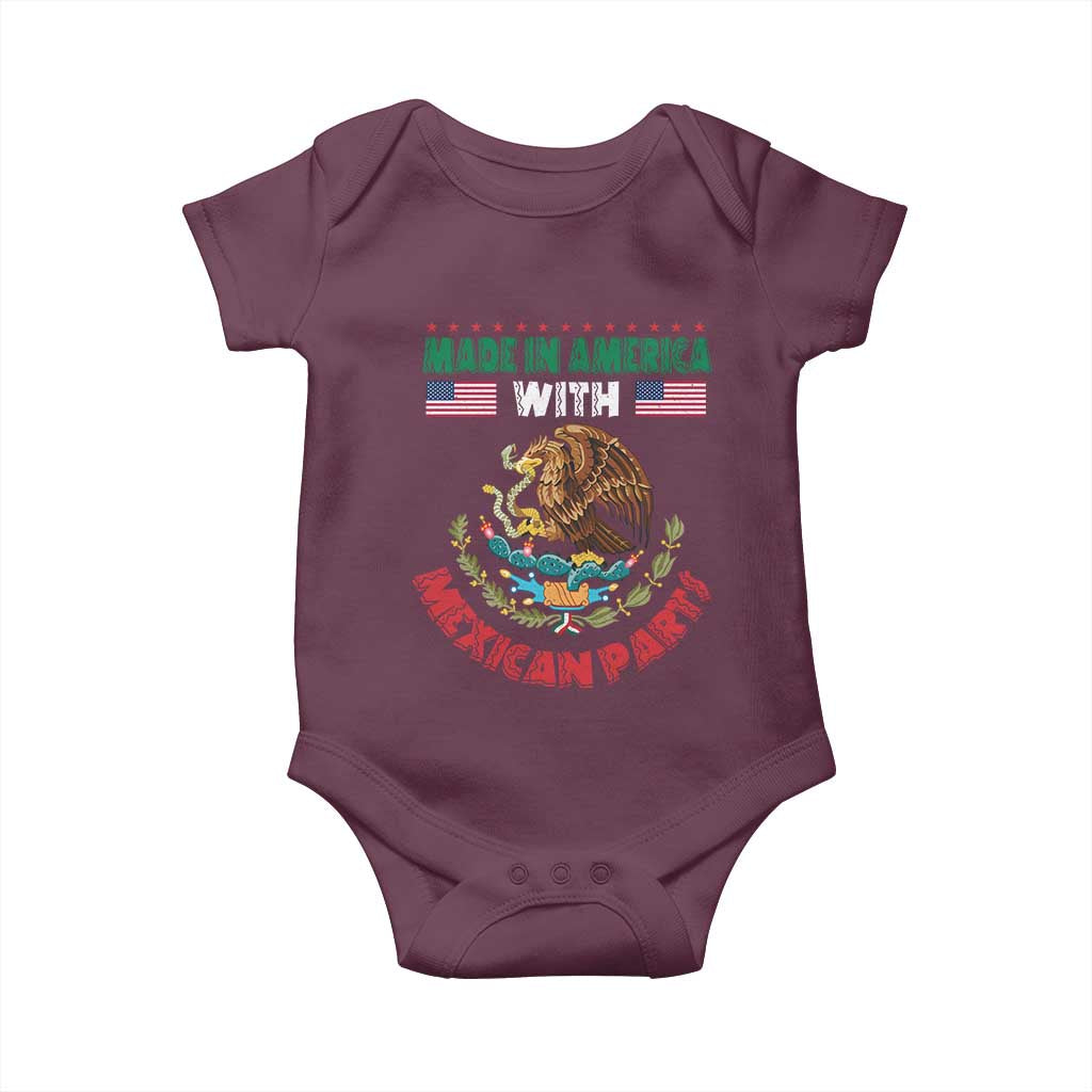 Made In America With Mexican Parts Baby Onesie Mexico Coat of Arms Half Mexican Roots TS10 Maroon Print Your Wear