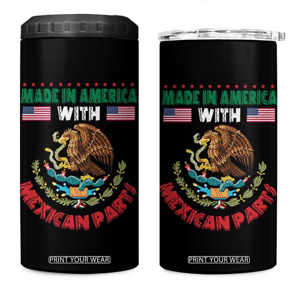 Made In America With Mexican Parts 4 in 1 Can Cooler Tumbler Mexico Coat of Arms Half Mexican Roots TS10 One Size: 16 oz Black Print Your Wear