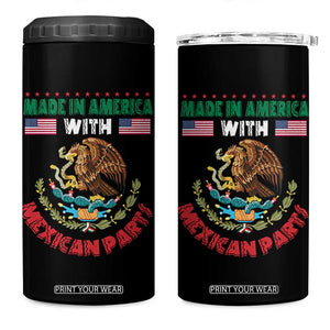 Made In America With Mexican Parts 4 in 1 Can Cooler Tumbler Mexico Coat of Arms Half Mexican Roots TS10 One Size: 16 oz Black Print Your Wear