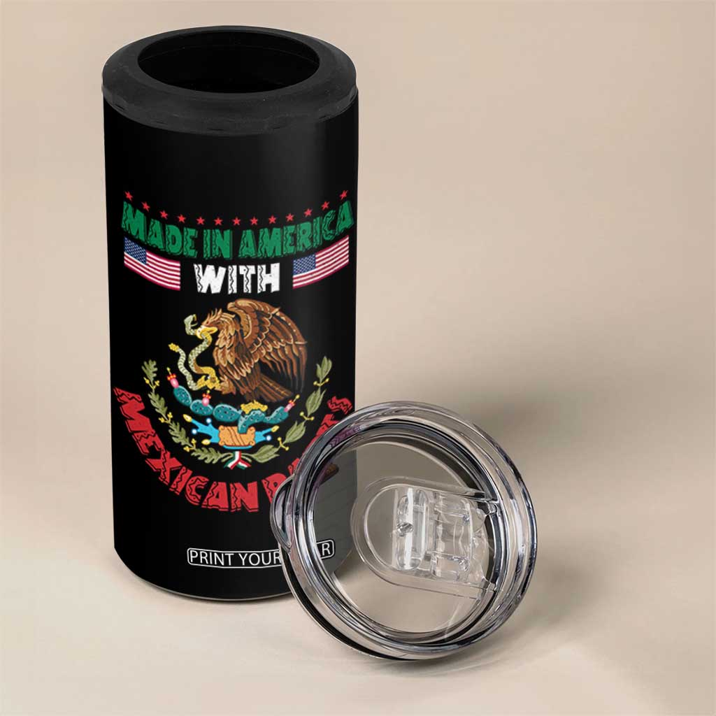 Made In America With Mexican Parts 4 in 1 Can Cooler Tumbler Mexico Coat of Arms Half Mexican Roots TS10 Print Your Wear