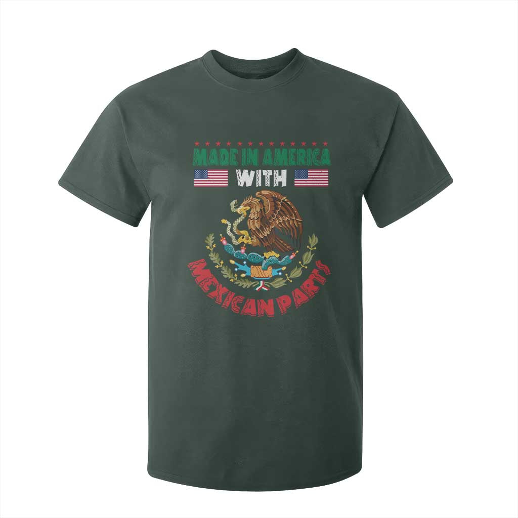 Made In America With Mexican Parts T Shirt For Kid Mexico Coat of Arms Half Mexican Roots TS10 Dark Forest Green Print Your Wear