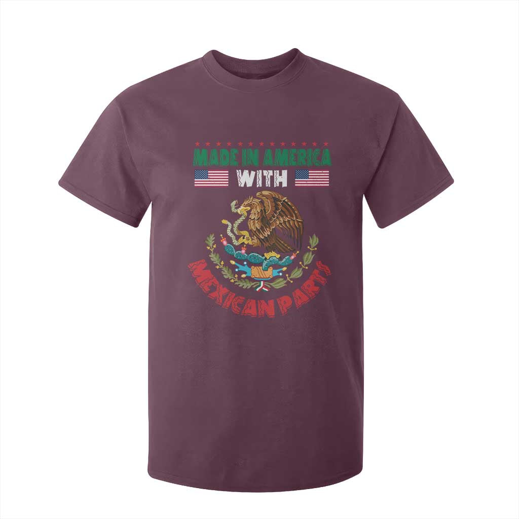 Made In America With Mexican Parts T Shirt For Kid Mexico Coat of Arms Half Mexican Roots TS10 Maroon Print Your Wear