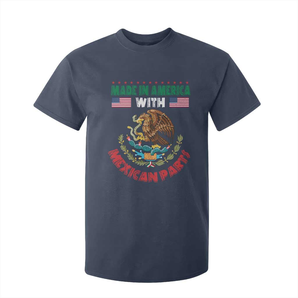 Made In America With Mexican Parts T Shirt For Kid Mexico Coat of Arms Half Mexican Roots TS10 Navy Print Your Wear