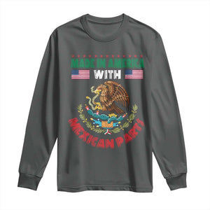 Made In America With Mexican Parts Long Sleeve Shirt Mexico Coat of Arms Half Mexican Roots TS10 Dark Heather Print Your Wear