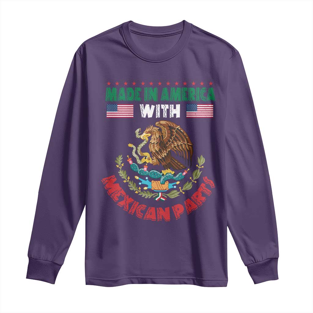 Made In America With Mexican Parts Long Sleeve Shirt Mexico Coat of Arms Half Mexican Roots TS10 Purple Print Your Wear