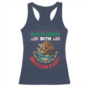 Made In America With Mexican Parts Racerback Tank Top Mexico Coat of Arms Half Mexican Roots TS10 Navy Print Your Wear