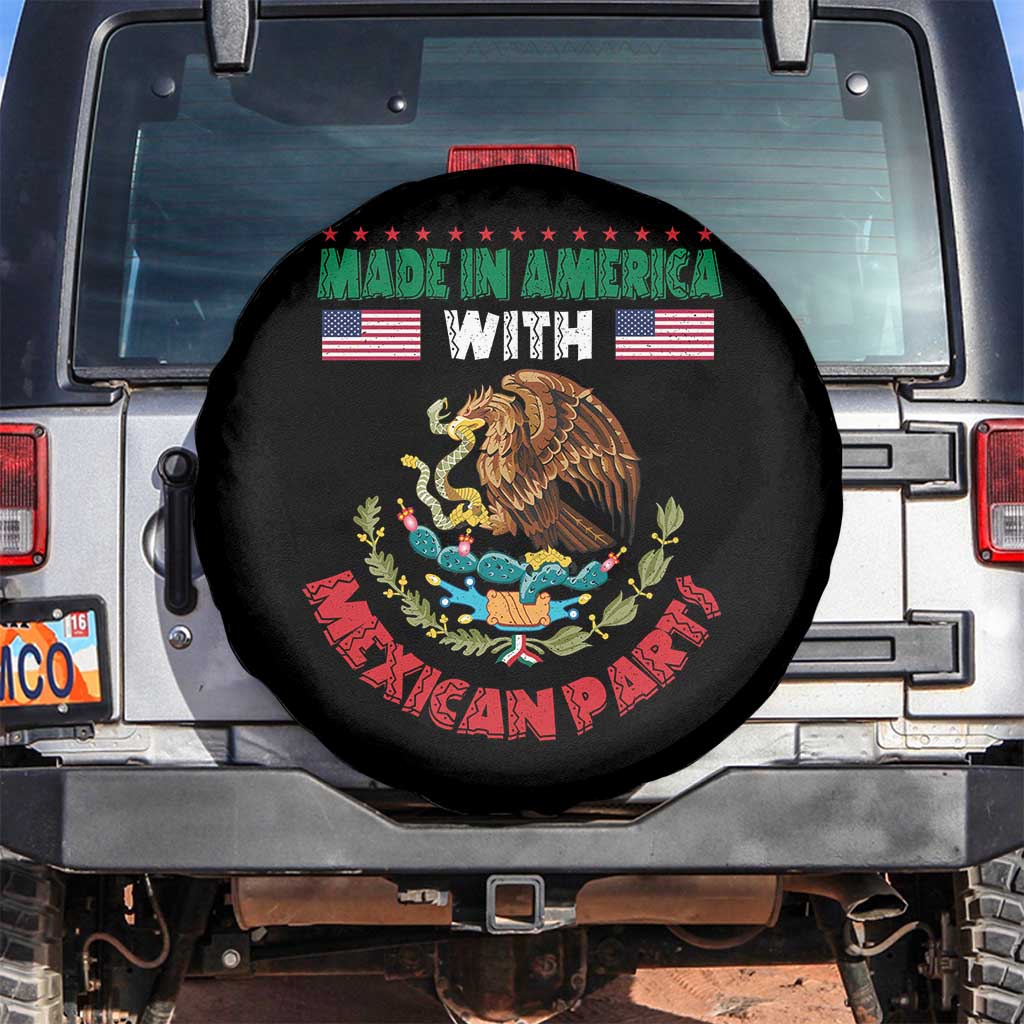 Made In America With Mexican Parts Spare Tire Cover Mexico Coat of Arms Half Mexican Roots TS10 No hole Black Print Your Wear