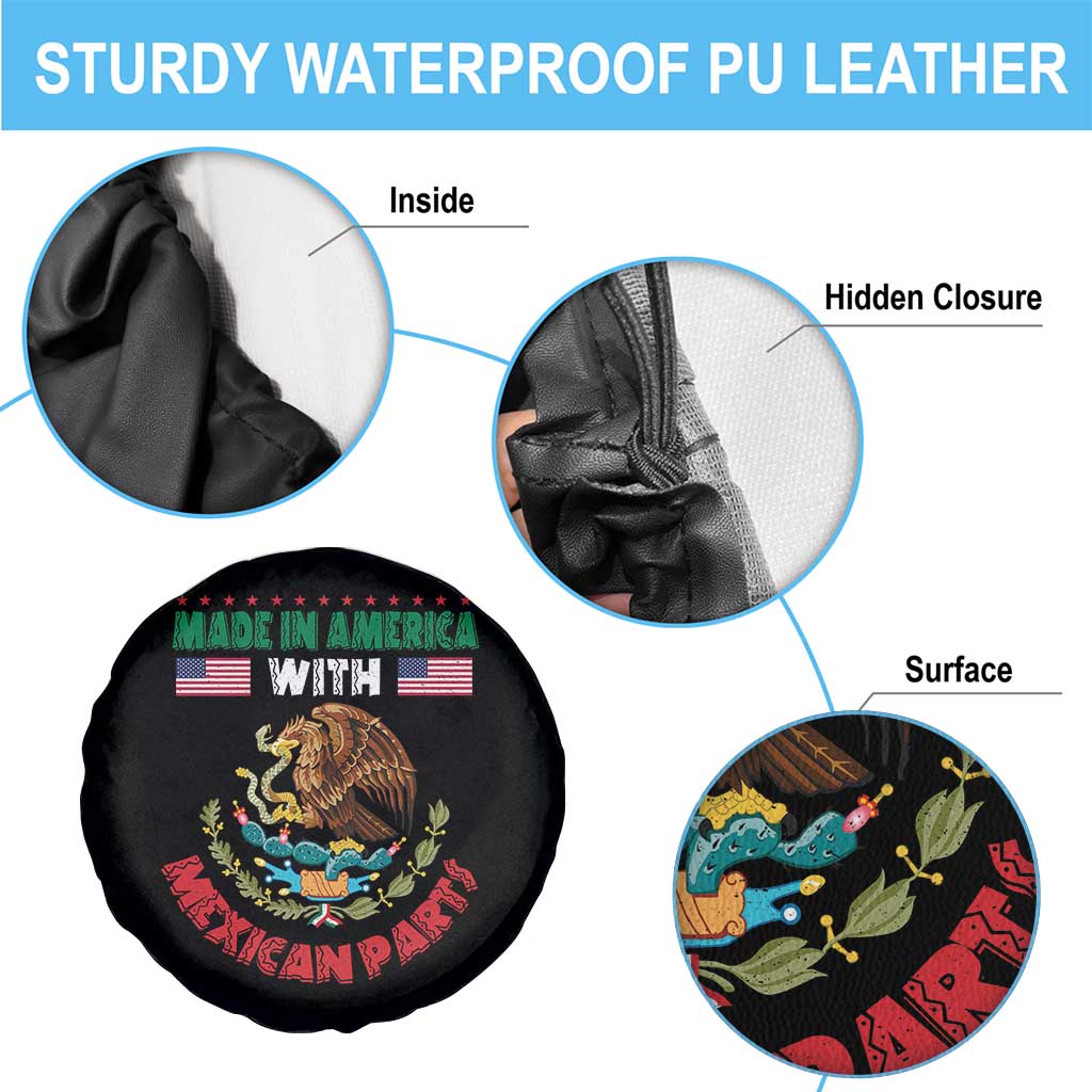 Made In America With Mexican Parts Spare Tire Cover Mexico Coat of Arms Half Mexican Roots TS10 Print Your Wear